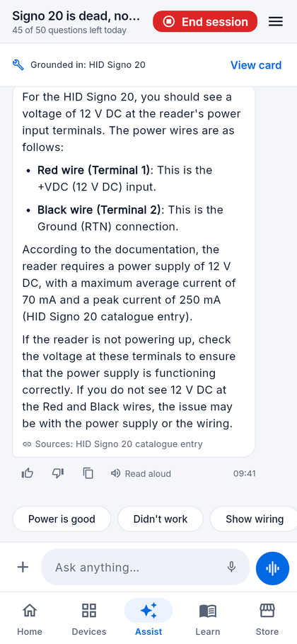 Hingr Assist conversation troubleshooting a door fault
